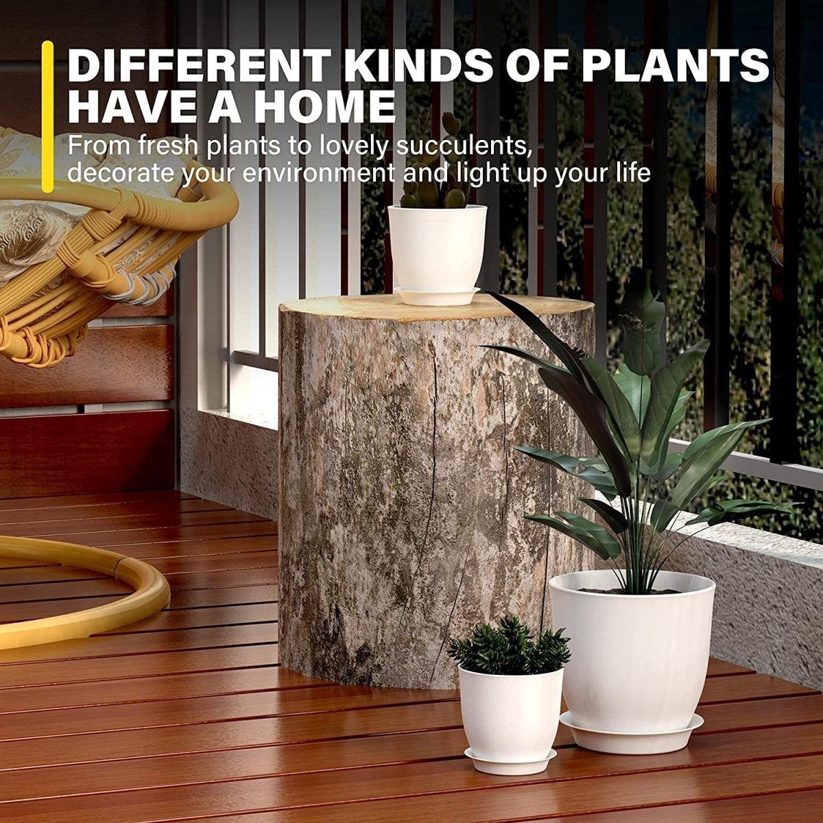 iPower Plastic Planter Pots 5 PCS Set 4.5-7.1 Inch Plant Pot Indoor Modern Decorative Nursery with Drainage Holes and Tray for All House Plants, Succulents, Flowers, Cactus or Seedling, White - SunSwill